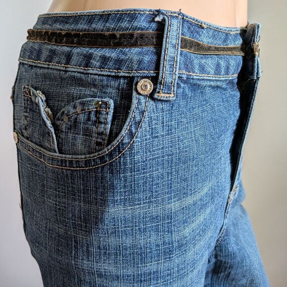 Vintage Y2K Baccini Bootcut Jeans Velvet Sequin Rhinestone Detail Size 12 - Picture 5 of 14